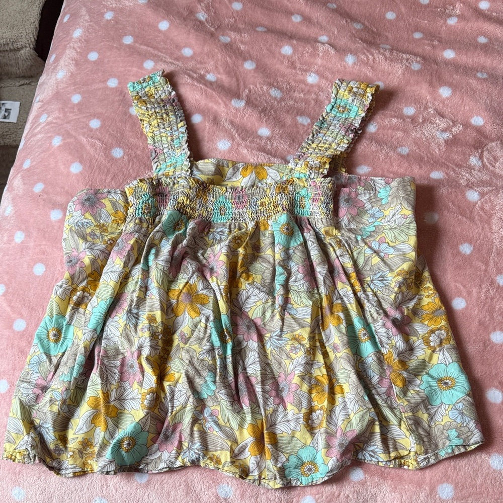 Floral Kids Top with Yellow and Blue Accents